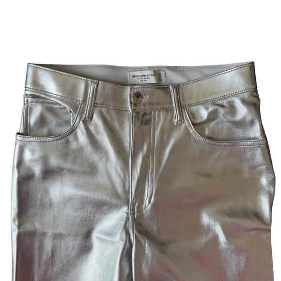Abercrombie & Fitch 27/4 Silver Vegan Leather 90s Relaxed High Rise Pants - Picture 2 of 8